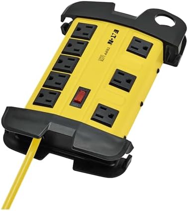 Tripp Lite Eaton TLM812GF Heavy Duty Power Strip with GFCI Plug, Yellow Metal Housing, 8 Outlets, 12 Foot / 3.6 Meter Cord, Keyhole Mounting Slots, Industrial Garage Work Shop Bench