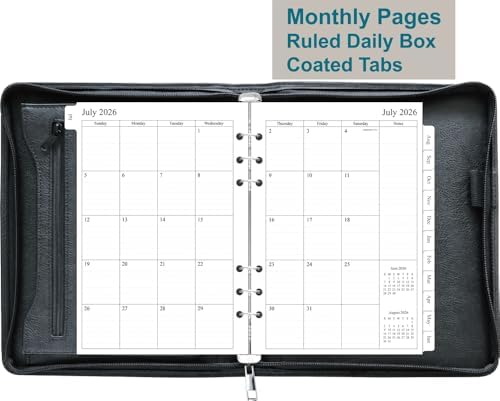 Fan&Ran 2026-2027 Zippered Planner, 6-Ring Portfolio Binder with Weekly Inserts, A5 Size, Black