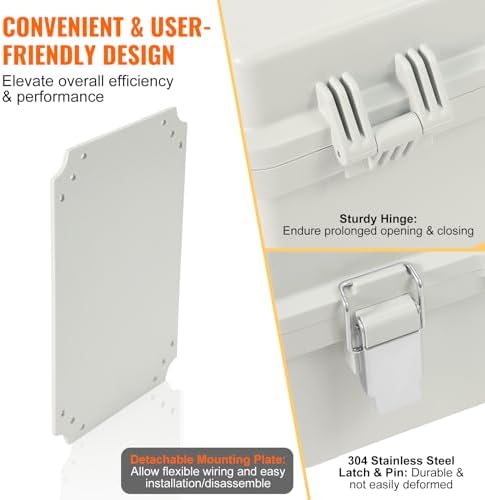 VEVOR Weather-Resistant Junction Box, Dimensions: 11.81 x 7.87 x 7.08 inches, Crafted from Durable ABS Plastic with a Secure Hinged Lid and Stainless Steel Lock, IP67 Rated for Superior Dust and Wa