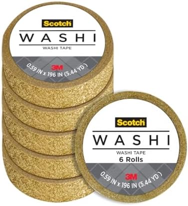 Scotch Expressions Glitter Washi Tape, Arts and Crafts Tape, .59 in x 196 in, Gold Glitter, 6 Rolls