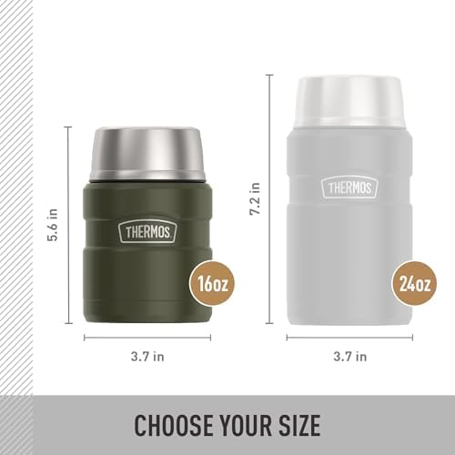 THERMOS Stainless King Food Jar with Spoon, 16oz, Matte Army Green