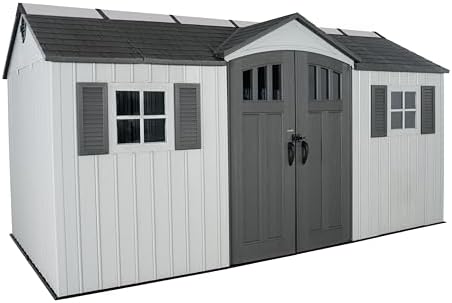 Lifetime Outdoor Storage Shed, 15x8 Ft, Gray, Resin Backyard Tool Shed with Lockable Doors and Weather-Resistant Panels