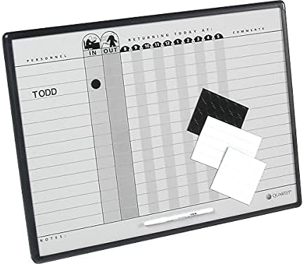 Quartet In and Out Dry Erase Magnetic Board 24"W x 18"H, In & Out Personnel Matrix for 15 Names, DuraMax Porcelain, Black Frame (781G)