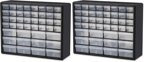 Akro-Mils 44-Drawer Plastic Drawer Storage Cabinet for Garage Organization, Bead Organizer, Building Bricks Storage, Teacher Toolbox, Makeup Organizer, 20" W x 6" D x 16" H, 10144 Black (Pack of 2)
