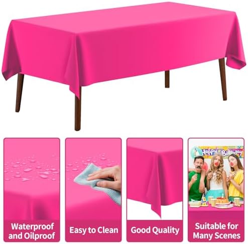 CXPSINC 54 Inch X 100 Feet Plastic Table Cover Roll Disposable Tablecloth with Slide Cutter for All Type/Shape Tables | Party, Banquet, Birthdays, Weddings(Fuchsia, 100 Feet)