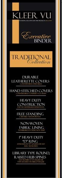 Executive Binder, English Leather 2 Tone with Stitching and Ribbed Spine, Heavy Duty 3 D-Ring with Boosters, Black (1" inch, 1PK)