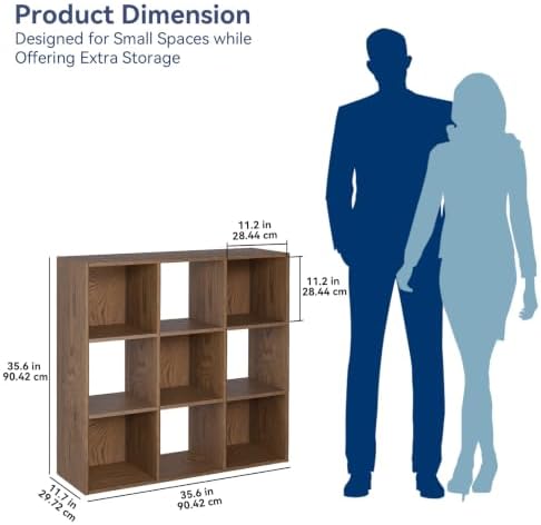 Whitmor 9 Cube Storage Organizer, Open Storage Display Bookshelf, Storage Cabinet for Living Room, Bedroom, Home, Office, Walnut