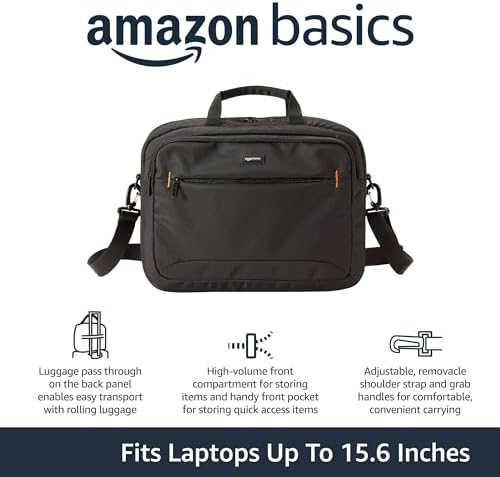 Amazon Basics Laptop Carrying Case with Shoulder Strap and Handle, Large Capacity, Black, 15.6 in (Pack of 6)