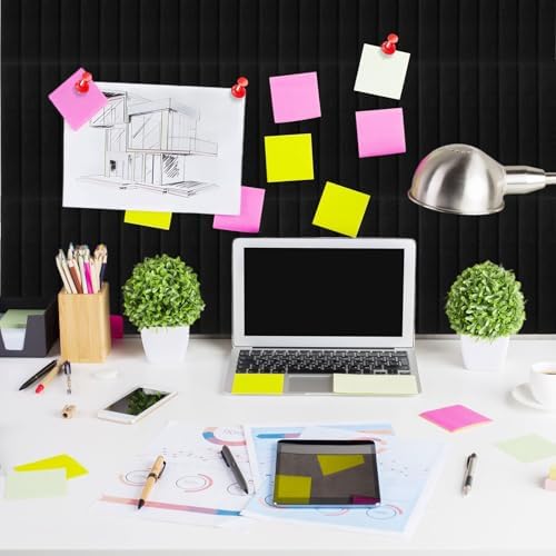 Honoson 12 Pack Felt Bulletin Board Self Adhesive Wall Tiles, Black