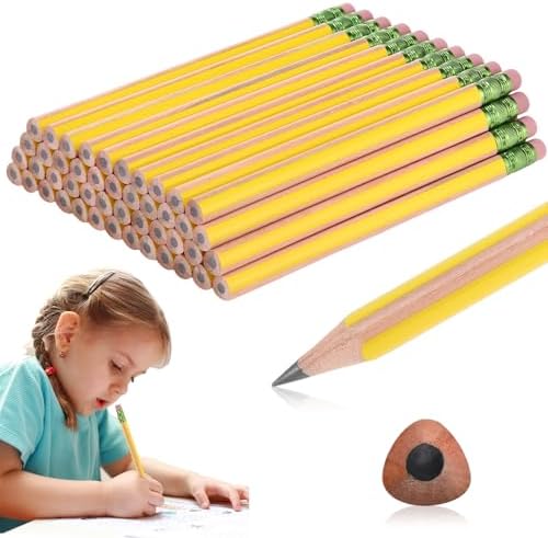 Seajan 48 Pcs 2B Jumbo Pencils, Big, Fat, Thick, Triangular Grip 7 Inch Large Pencils Refill with Eraser for Beginners Office Christmas Gifts(Yellow)