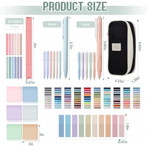 135 Pcs Book Annotation Kit with Pencil Case, 12 Pastel Highlighters, 11 Gel Pens, Fine Marker, 300 Transparent Sticky Notes, 2640 Index Tabs, Bible Study Supplies Kit(Classic,Black)