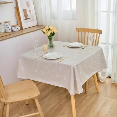 LIBERECOO Heavy Duty Vinyl Tablecloth with Flannel Backing Waterproof Oil-Proof Plastic Table Cloth Stain-Resistant Wipeable Rectangle or Square Table Cover for Indoor and Outdoor 54 x 54 Inch