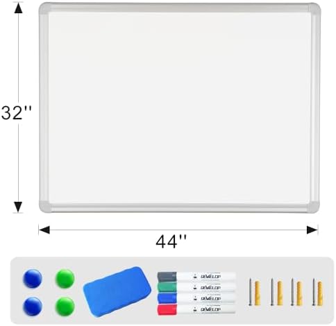 DEVELOP Magnetic White Board Dry Erase, 32 x 44 Inch, Dry Erase Board Aluminum Frame for Wall, Hanging Whiteboard with Detachable Marker Tray for Planning, Kitchen, Memo, School, Home, Office