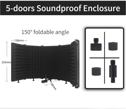 Foldable Sound proof Plate Desktop Vocal Absorbing Plate 3 Panel 5 Panel Combination Isolation Booth for Podcast Singing Studio Recording (5 panel)