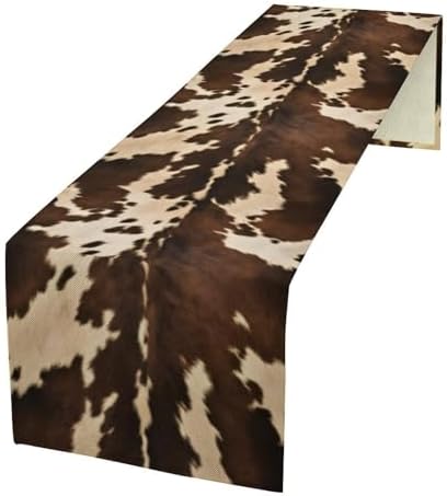 Cow Print Table Runner, Brown Cowhide Western Style Runner Country Farmhouse Cottage Patten Decoration for Home Kitchen Dining,13x90 Inch