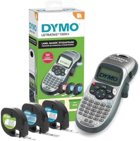 DYMO Label Maker Machine with 3 Tapes - 100H LetraTag Handheld, Includes 3 LT Label Tapes, Perfect for Home & Office Organization