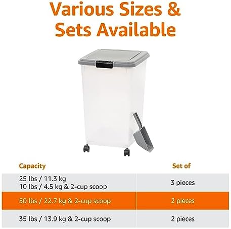 Amazon Basics Airtight Pet Food Storage Container with Scoop, BPA Free, Removable Wheels, 69 QT, Gray