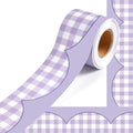 50ft Checkered Bulletin Board Borders, Checkerboard Straight Trim Border with Scalloped Edge Print, Classroom Decor for Chalkboard Whiteboard Back to School Supplies, Purple and White