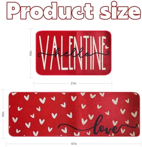 Valentine's Day Heart-Shaped Kitchen Carpet and mat Set, Two-Piece Kitchen Home Decoration, Happy Home Decoration on The Floor - Approximately 16x28 and 16 * 48Inch Dark red