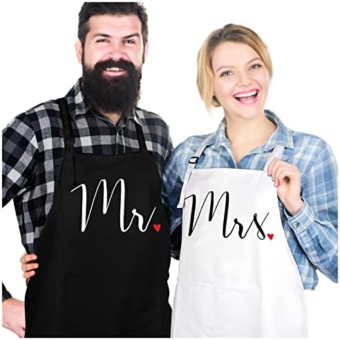 Prazoli His and Her Aprons - Mr and Mrs Couples Engagement, Cute Bridal Shower Gift Anniversary Wedding Registry Items & Decoration, Housewarming Gifts for New Home Newlywed