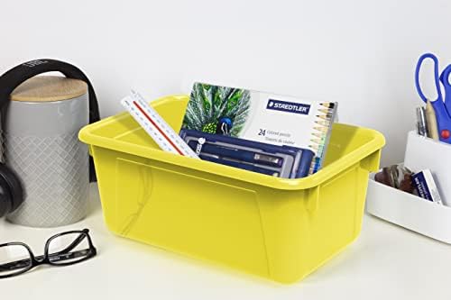 Storex Small Cubby Bins – Plastic Storage Containers for Classroom, 12.2 x 7.8 x 5.1 inches, Class Yellow, 5-Pack (62418A05C)