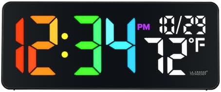 La Crosse Technology 513-1411 Color-Changing Digital LED Wall Clock with Indoor Temperature
