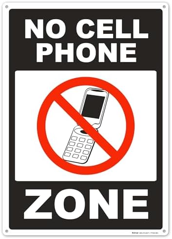 Brimar No Cell Phone Zone Sign, 10" X 14" Plastic, Bold Text & Symbol