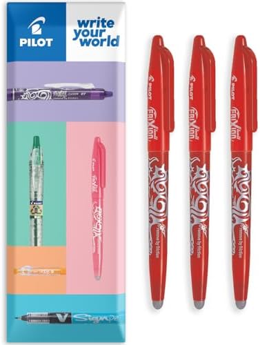 PILOT Frixion Heat/Friction Erasable Rollerball Pen FR7 - Medium Line 0.7mm Tip Nib - In Envelope Gift Packaging - Pack of 3 (Red)