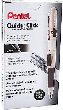Pentel Quick Click Mechanical Pencil, (0.7mm), Medium, Black Barrel, Box of 12 Pencils (PD217A)