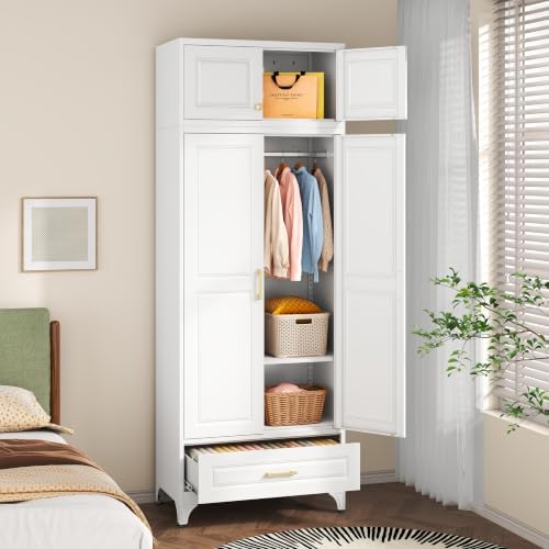SteeLoong 86”H Metal Wardrobe Cabinet,Armoire Wardrobe Closet with Drawer