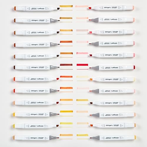 KINGART PRO Double-Ended Alcohol Ink Art Markers, 24 PORTRAIT Colors, Fine Point & Chisel Tips, Permanent with Superior Blendability, Includes Plastic Case, 24 Pc.