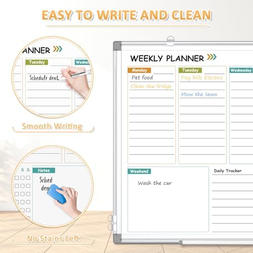 Weekly Dry Erase Calendar Whiteboard with Corkboard, 24" x 18", Silver