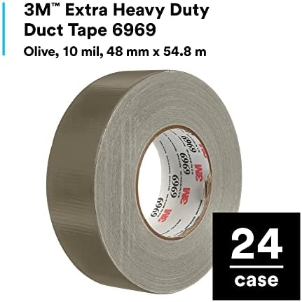 3M Extra Heavy Duty Duct Tape 6969, Olive, 10 Mil, 48 MM x 54.8 M, 1 Roll