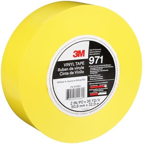 3M Durable Floor Marking Tape 971, Yellow, 2 in x 36 yd, 17 mil, 1 Roll