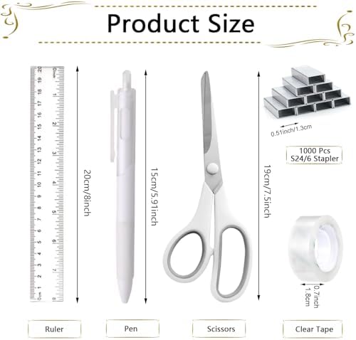 Office Supplies,Desk Accessories,Stapler and Tape Dispenser Set,1000 Staples,Staple Remover,Pen Holder,Folding Phone Holder,Journal Notebook,Ballpoint Pen,Scissor,Ruler,Clear Tape,Sticky Notes,Ect