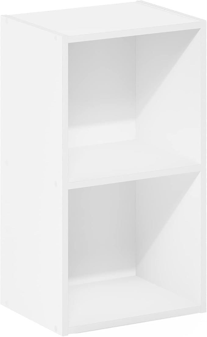 Furinno PASIR Book Shelf, 2-Tier Modern Bookshelf, Open Shelves Bookcase 9 x 12 x 21, Easy Assembly, for Living Room, Bedroom, Home Office, White