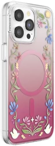 PopSockets iPhone 15 Pro Max Phone Case with MagSafe, Wireless Charging Compatible, Disney - Boho Wildflowers Maroon