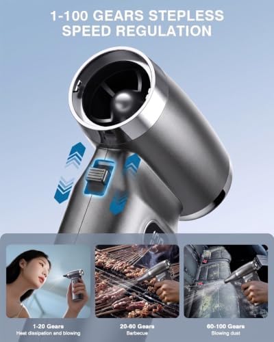 Electric Compressed Air Duster Cordless: 60 MPH High Wind Speed Mini Silvery Air Blower for Electronics Portable Computer Cleaner Hand Keyboard Cleaning Powerful Duster for Car Fans and Other Sences