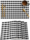 Rustic Black White Buffalo Check Plaid Pattern Placemats Set of 6, Farmhouse Heat Resistant Washable Table Place Mats Cotton Table Linens Party Holiday Decor for Kitchen Dining Outdoor Indoor