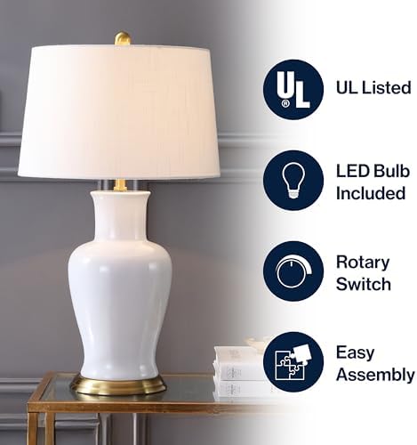 JONATHAN Y Julian Classic Ceramic Urn Metal LED Table Lamp 29", White/Gold
