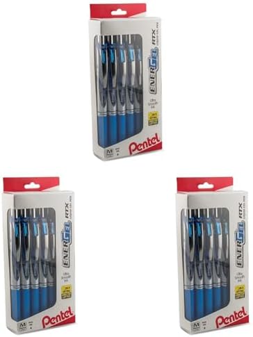 Pentel EnerGel RTX RT Liquid Gel Pen, Med, Metal Tip, (0.7mm), Blue Ink, Box of 12 (BL77PC12C1) (Pack of 3)