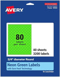 Avery Printable Round Labels, Sure Feed Technology, 3/4" Diameter, Neon Green Labels, Print-to-the-Edge, Laser/Inkjet, 3,200 Total, Great for Price Stickers and Mailing Seals