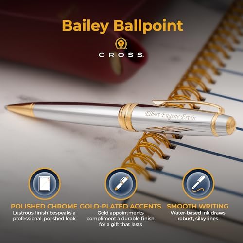 Cross Bailey Personalized Ballpoint Pen in Chrome with 23k Gold Trim