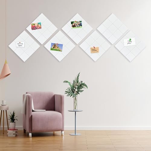6 Packs White Cork Board Felt Board Tiles, Bulletin Board 12"X12" with 30 Push Pins, Felt Board for Home Kitchen Office Decor, Self-Adhesive Corkboard Tiles for Walls School Message Display Board