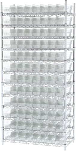 Akro-Mils 30128 Heavy Duty Plastic Shelf Bins, 18"x 4"x 4", Clear, 12-Pack