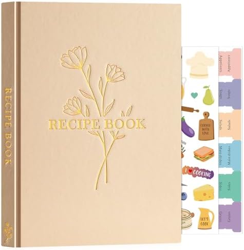Lanpn Blank Recipe Book Cookbook to Write in Your Own Recipes, Waterproof B5 Empty Cooking Journal for 120 Recipes, Leather Cover Recipe Notebook with Stickers to Organize Your Family Recipes, Oat