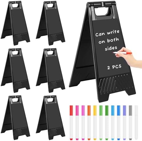 6 Pack a Frame Sandwich Board Sign with Dry Erase Surface, 24 x 12 Inch Double Sided Sidewalk Sign Chalkboard Easel Heavy Duty Plastic Dry Erase Poster Board for Outdoor Restaurant Cafe Menu (Balck)