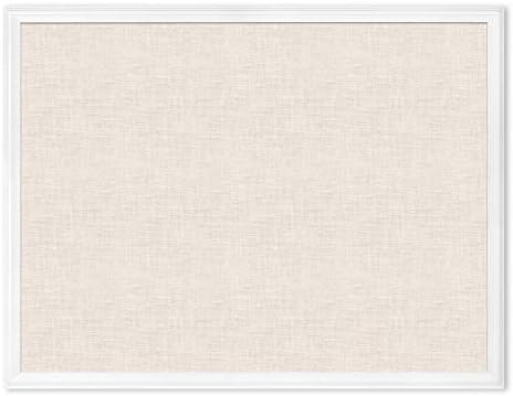 U Brands Farmhouse Linen Bulletin Board, 40" x 30", White Wood Style Frame, Industrial Grade Pinning Surface