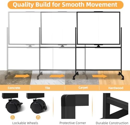 Rolling Dry Erase Whiteboard Stand, 48" x 36" White Board on Wheels Black