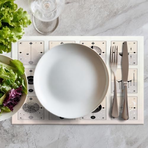 Batmerry Abstract Designs Placemats, Set of Minimalist Cards Washable Linen Table Mats for Kitchen Table Double Insulation Decor Dining Set Indoor Outdoor 12X18 in Set of 8
